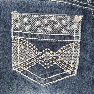Blue and white Skinny jeans with rhinestone pocket details Size 7